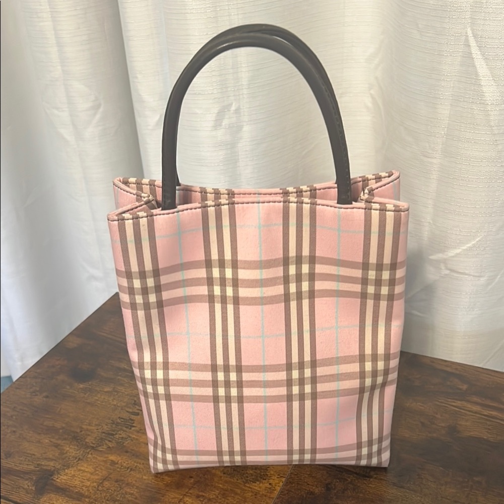 *RARE* Authentic Burberry Nova Check Pink Plaid Canvas Tote with Brown Handles
